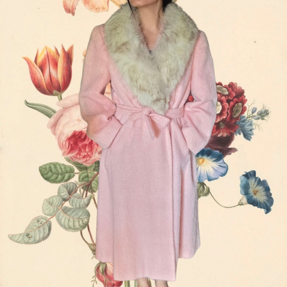 Vintage 1960's Pink Mohair Wool Fur Coat Medium Large